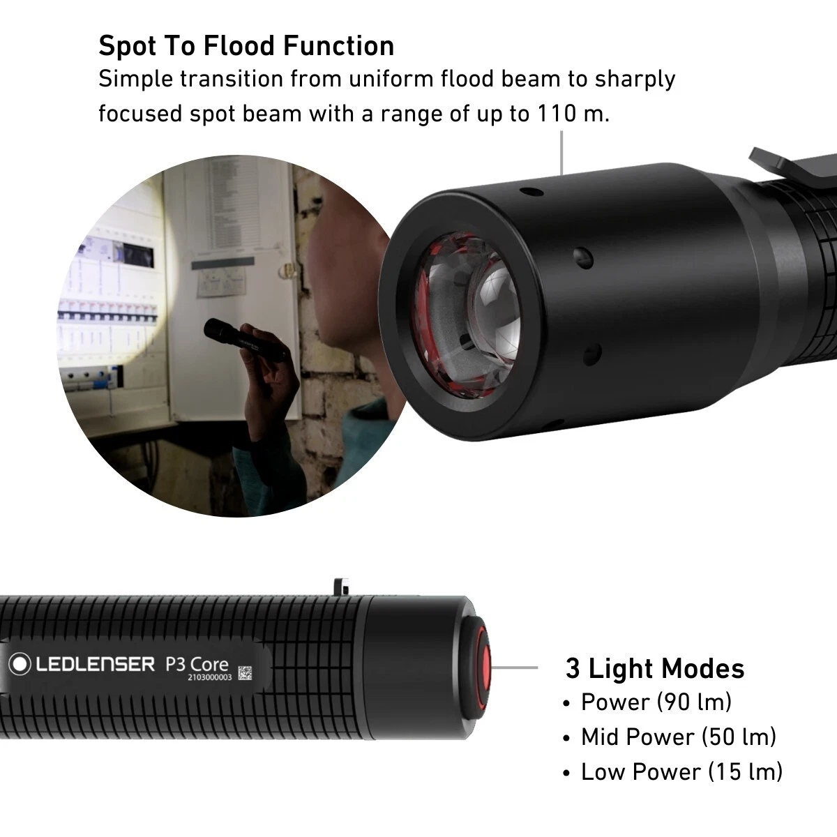 Linterna LED Ledlenser Camping Mini, Batería x1 AAA, Enfocable, Núcleo P3