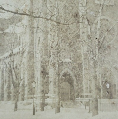 Roman Catholic Cathedral Rochester New York Winter Snow Photo Stereoview S164