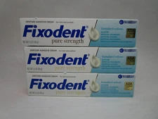 3x Fixodent Pure Strength Secure Denture Adhesive Cream Strong Hold 2.4 Oz