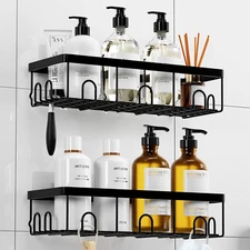 Shower Caddy Shelf, 2 Pack Adhesive Shower Organizer Rack with save Space Hooks,