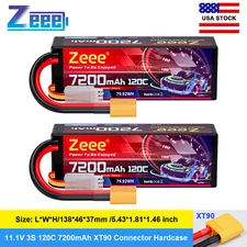 2x Zeee 11.1V 120C 7200mAh 3S LiPo Battery XT90 for RC Car Truck Tank Vehicles
