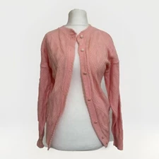 TRUE VINTAGE CARDIGAN BABY PINK CABLE KNIT ACRYLIC RETRO NOSTALGIA UK 14 P2P 46”