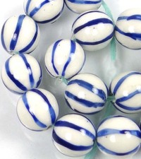 10mm Blue White Porcelain Melon Round Beads 10 