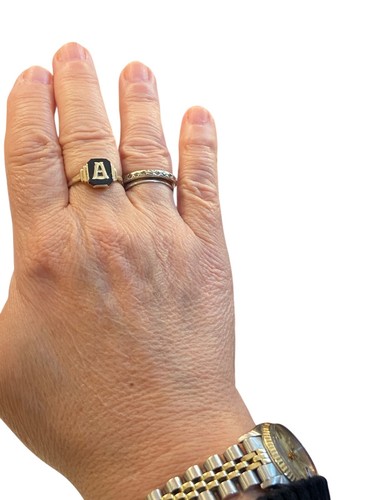 9ct Vintage Initialen Ring A mit Onyx Ring Gr. Q 1/2 - Bild 4 von 9