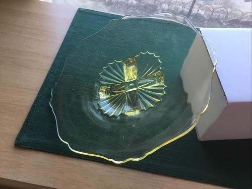 Vintage Lancaster ? Depression Glass Serving Tray Cake Plate Jubilee Yellow - Picture 6 of 7