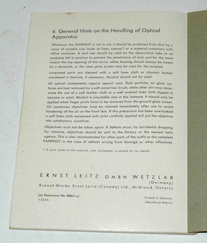 LEITZ PANPHOT INSTRUCTION BOOK - Picture 4 of 5