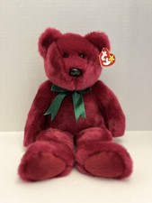 Ty Beanie Buddy Teddy Cranberry Bear Green Ribbon MWMT's