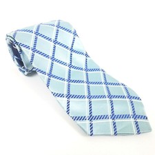 Tommy Hilfiger Mens Tie 100% Silk Necktie Blue Check Two Tone Made in USA 59.5"