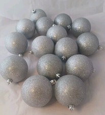 Silver Glitter Shatterproof Christmas Ornaments E