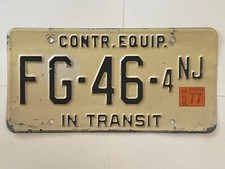 1977 CONT EQUIP IN TRANSIT NEW JERSEY LICENSE PLATE FG 46 MAN CAVE DAD'S GARAGE