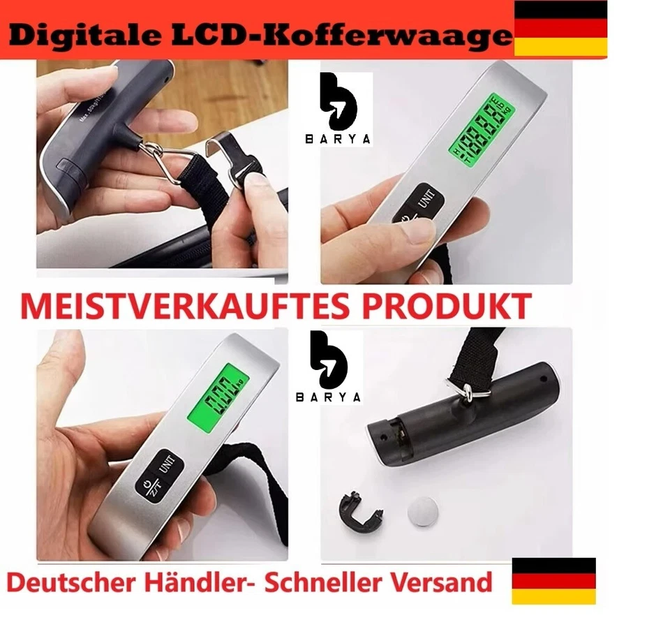 BARYA Digitale LCD-Kofferwaage 10g bis 50kg elektronische Gepäck Hängewaage Mini Waage