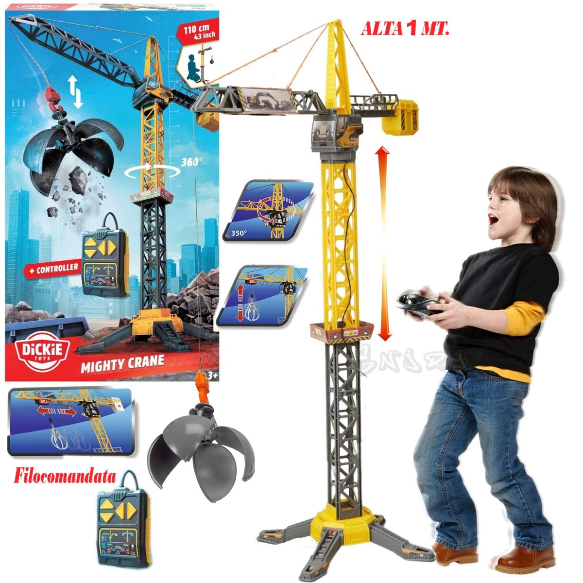 GRU GIOCATTOLO FILOGUIDATA CON TELECOMANDO TORRE LAVORI h 110 CM