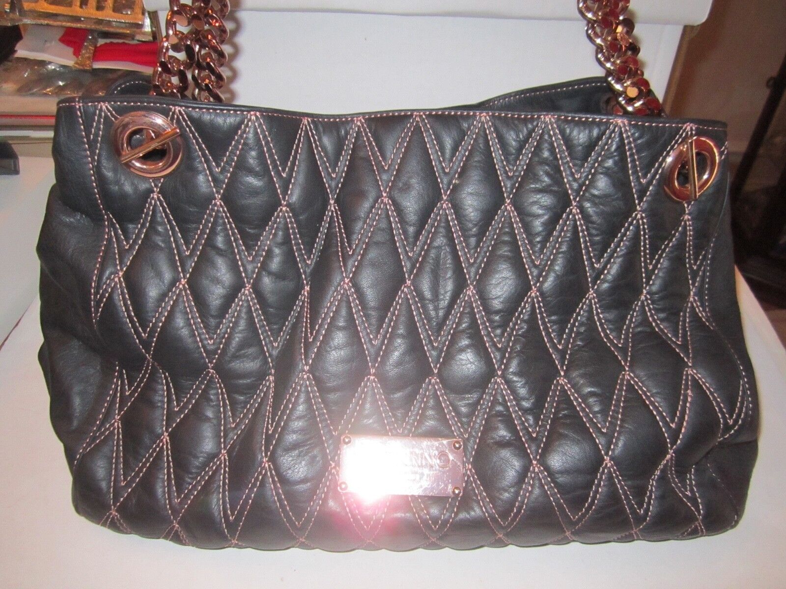 VALENTINO LEATHER QUILTED HANDBAG BY MARIO VALENTINO SPA - XLARGE - ROSE  GOLD