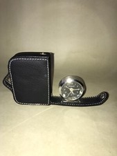 Vintage LEONARDO Taschen Quarz Reisewecker in Kunstleder schwarz Tasche.