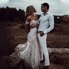 Lace Mermaid Wedding Dresses With Removeable Sleeve Sweetheart Bridal Gown Train