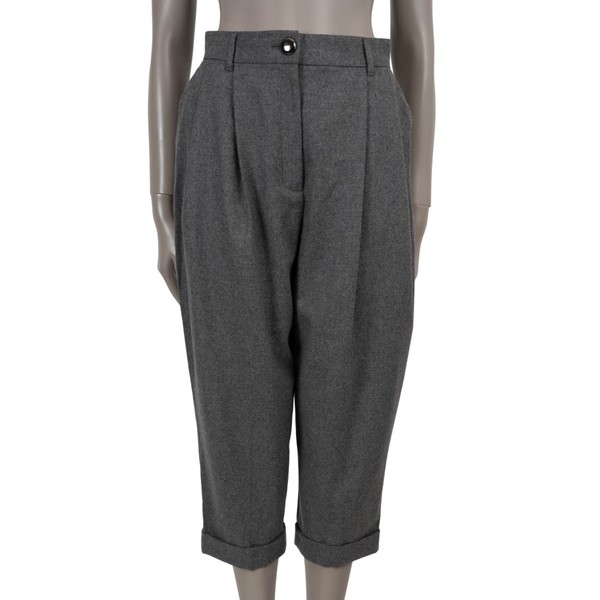 71621 authentische DOLCE & GABBANA graue Wolle & Kaschmir Plissee Crop Hose 40 S