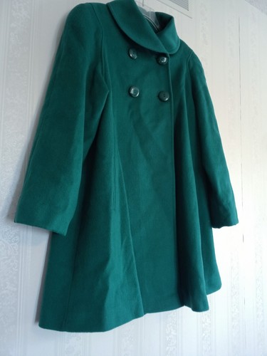Vintage Wool LA Vogue Teal Peacoat A-Line Shawl Collar Size L/XL Dress Long - Picture 2 of 11