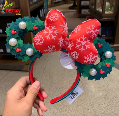 Christmas Minnie Mouse Ears. Plaid Bow wreath like  Snowflake Headband. Christmas Mouse Ears Headband: Holiday Plaid Bow, Silk  main image 2