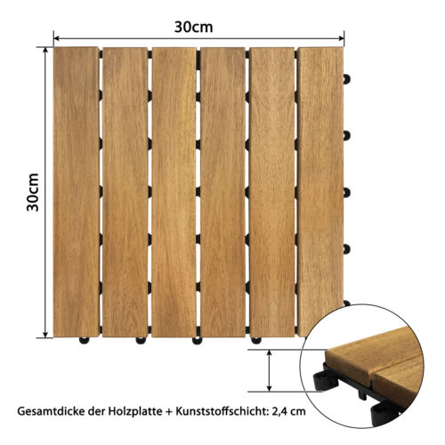 Akazien-Holz Bodenfliesen Holzfliese 30x30cm Terrassenfliese Balkon Klickfliesen - Bild 13 von 14
