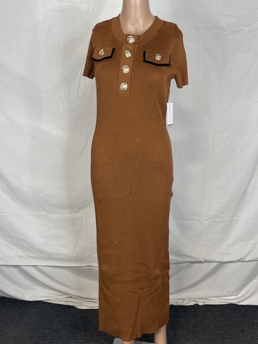 Alexia Admor Women's Dress Rhys Ribbed Midi Size L Camel