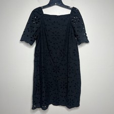 NEW Ann Taylor Black Eyelet Square Neck Sift Dress Short Sleeve Scalloped Hem 2