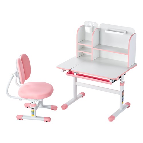 VEVOR Kids Study Chair and Desk with Bookshelf & Drawer Height Adjustable Pink - Picture 11 of 12