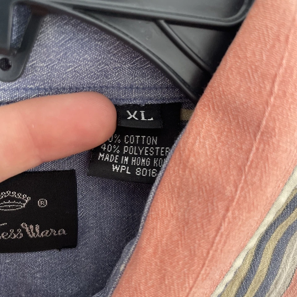 Camisa con botones Countess Mara para hombre rosa azul a rayas XL algodón manga corta de colección años 90 Foto 3 de 4