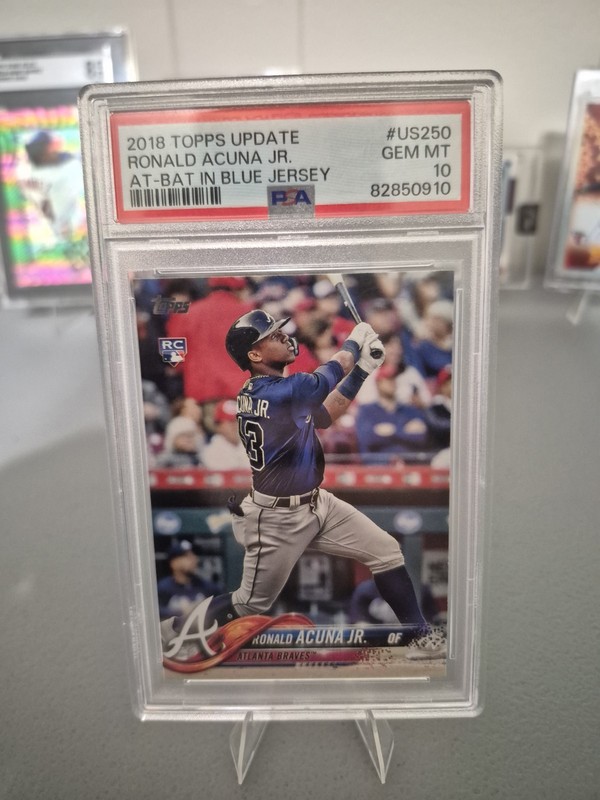 2018 Topps Update - Ronald Acuna Jr. (RC) At Bat In Blue Jersey - PSA 10