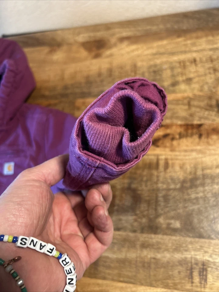 Kids Purple Carhartt Sherpa Lined Duck Canvas Jacket Size 4-5 Hooded Nice - Image 4 of 4