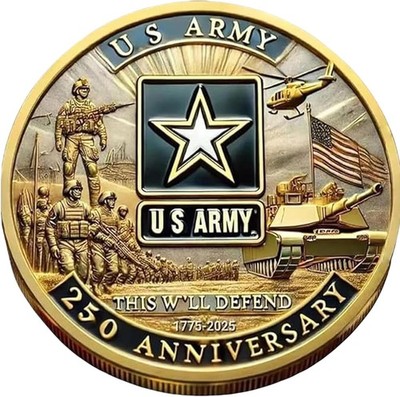 Army 250th Anniversary Challenge Coin 1.57 Double Sided Silver