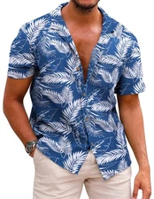 Men's Short Sleeve Button-Up Casual Cuban Guayabera Beach Wedding Dress Shirt