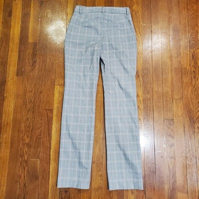 Express Editor Boot Pants Womens 8 Gray Plaid Mid Rise Dress Bootcut Stretch