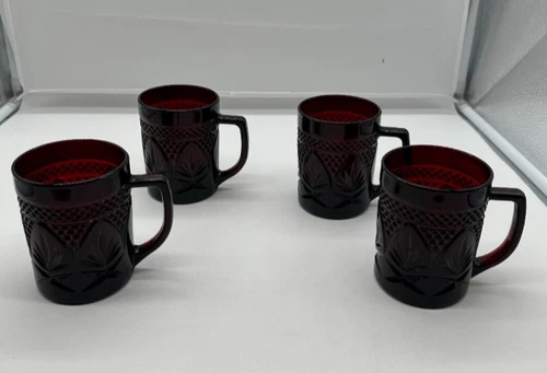 Cristal D'Arques Durand Ruby Red Mugs Cups Marked France. Set Of 4