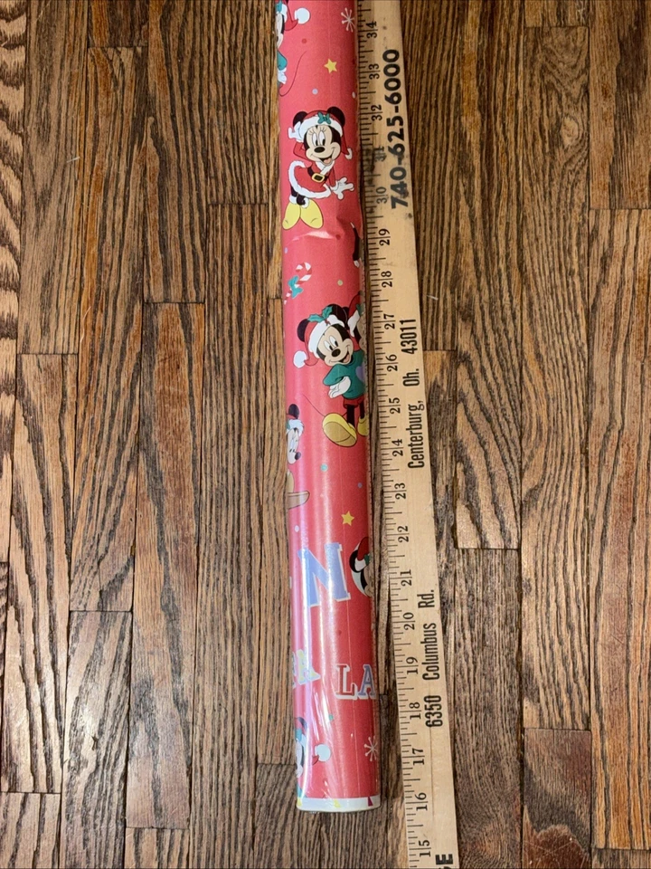 Винтажная рождественская оберточная бумага Disney. Микки/Минни-Маус 40» новый запечатанный! - Изображение 4 из 4