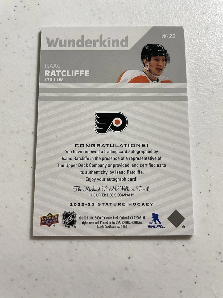 Isaac Ratcliffe 2022-23 Upper Deck Stature Wunderkind Auto #W-22 - Image 2 of 2