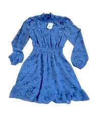 Forever21 romantic blue Floral Print Ruffled Mini Dress with puff sleeves NWT SM