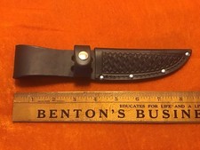 WESTERN TYPE LEATHER BASKETWEAVE EMBOSSED FIXED BLADE KNIFE SHEATH 4.5" BLADE !