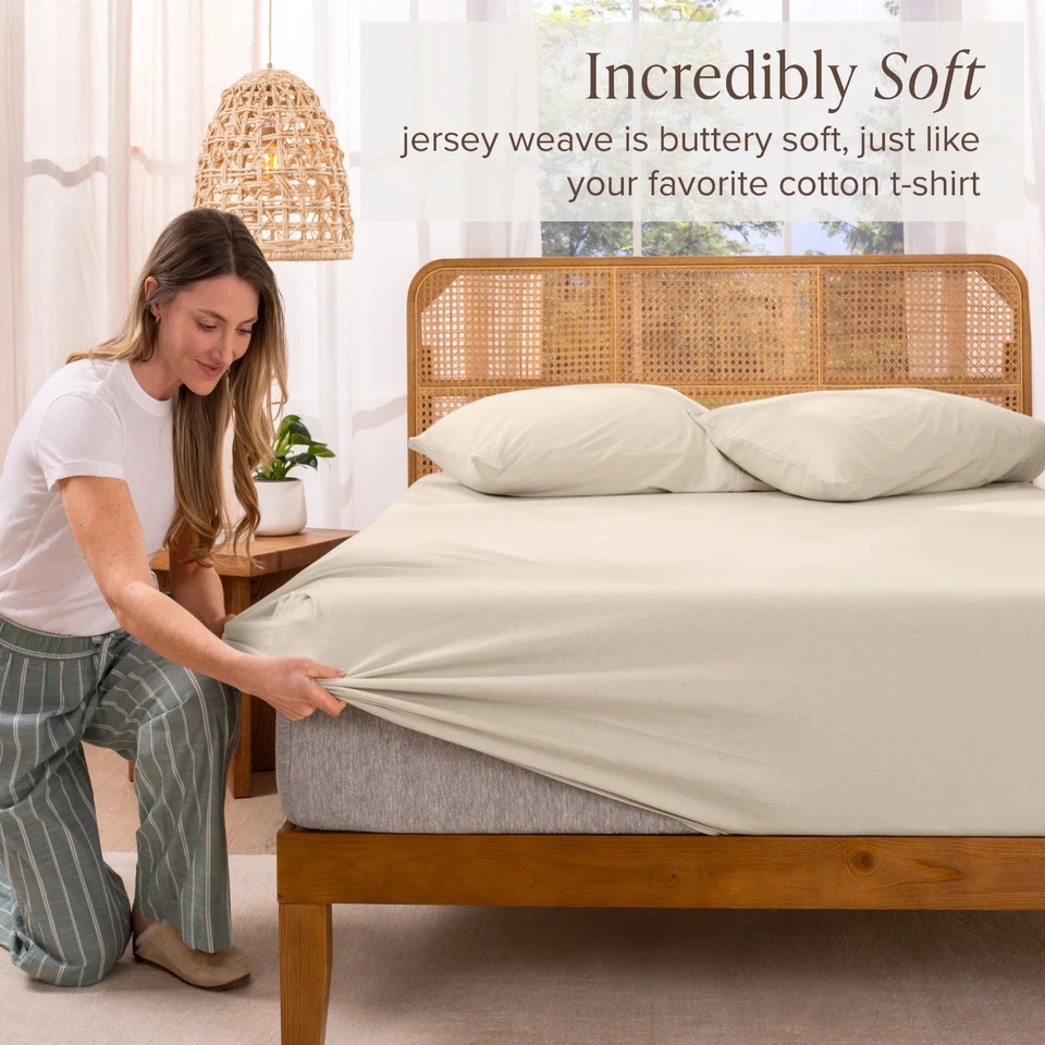 Bare Home 100% Organic Cotton Ultra Soft Jersey Fitted Sheet - Deep Pocket - Image 3 of 4