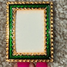 Miniature Ornate Gold Tone Emerald Green Enam...