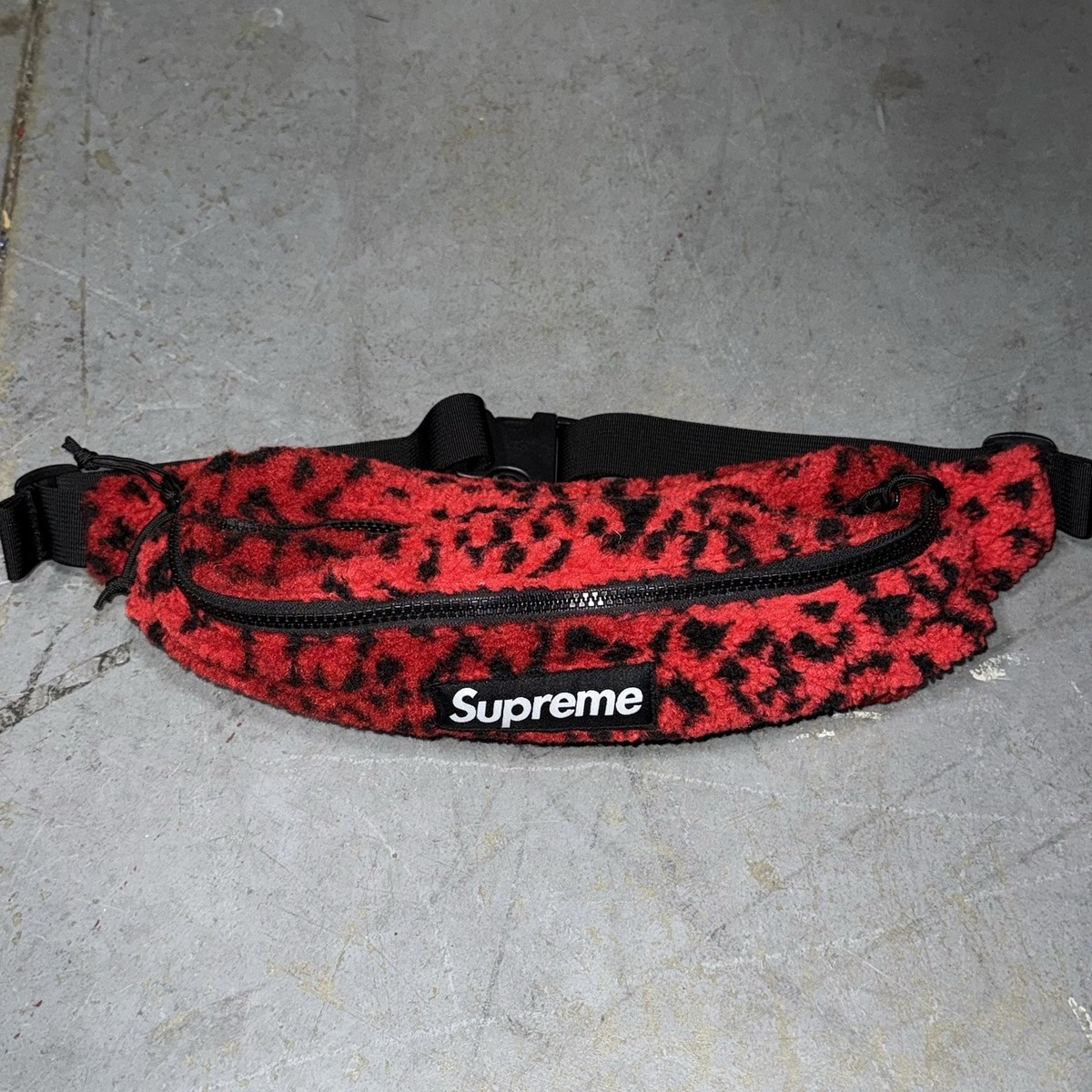 FW17 Supreme leopard fleece red waist bag Shoulder Bum Belt
