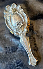 Art Nouveau Sterling Silver Rose Repousse Hairbrush Ornate Floral Hair Brush