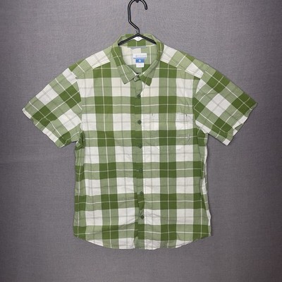 Columbia Men s Short Sleeve Medium Button-Up Shirt Green Plaid Lightweight