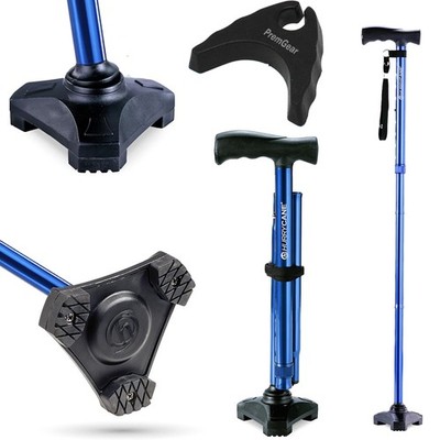 HurryCane Freedom Edition Foldable T Handle Walking Cane Blue + Cane Holder