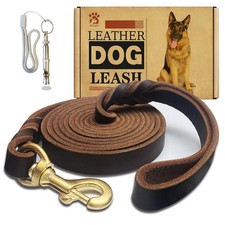 Leather Dog Leash 8ft x 3/4 inch,Strong Heavy Duty Genuine Leather Braided Do...