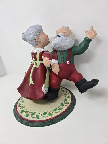 Vintage Keramik Weihnachten Tanzen Santa & Mrs. Claus 9" Spieluhr Figur LESEN - Bild 3 von 7