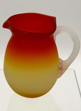 3.5" Peachblow Pilgrim Glass Pitcher #A/PP Satin Mini Red to Golden Amber GLOWS