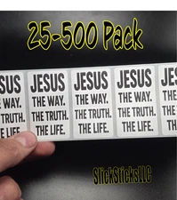 "Jesus The Way. The Truth. The Life" 25-500Pack Bulk Stickers labels religious