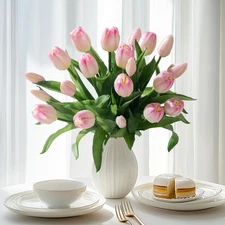 20 PCS Fake PU Tulips with Gift Box Artificial Silk Flower Bouquet Arrangement