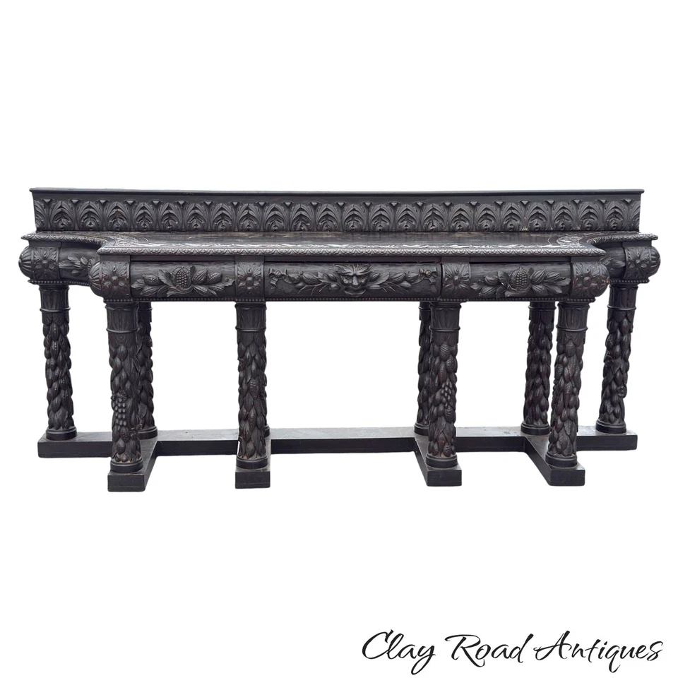 Antigua mesa consola barroca de roble de la Selva Negra aparador para servir 8 pies victoriano Foto 2 de 4