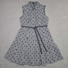 Tommy Hilfiger Gingham Polka Dot Sleeveless Belted Shirt Dress 10 Preppy Classic